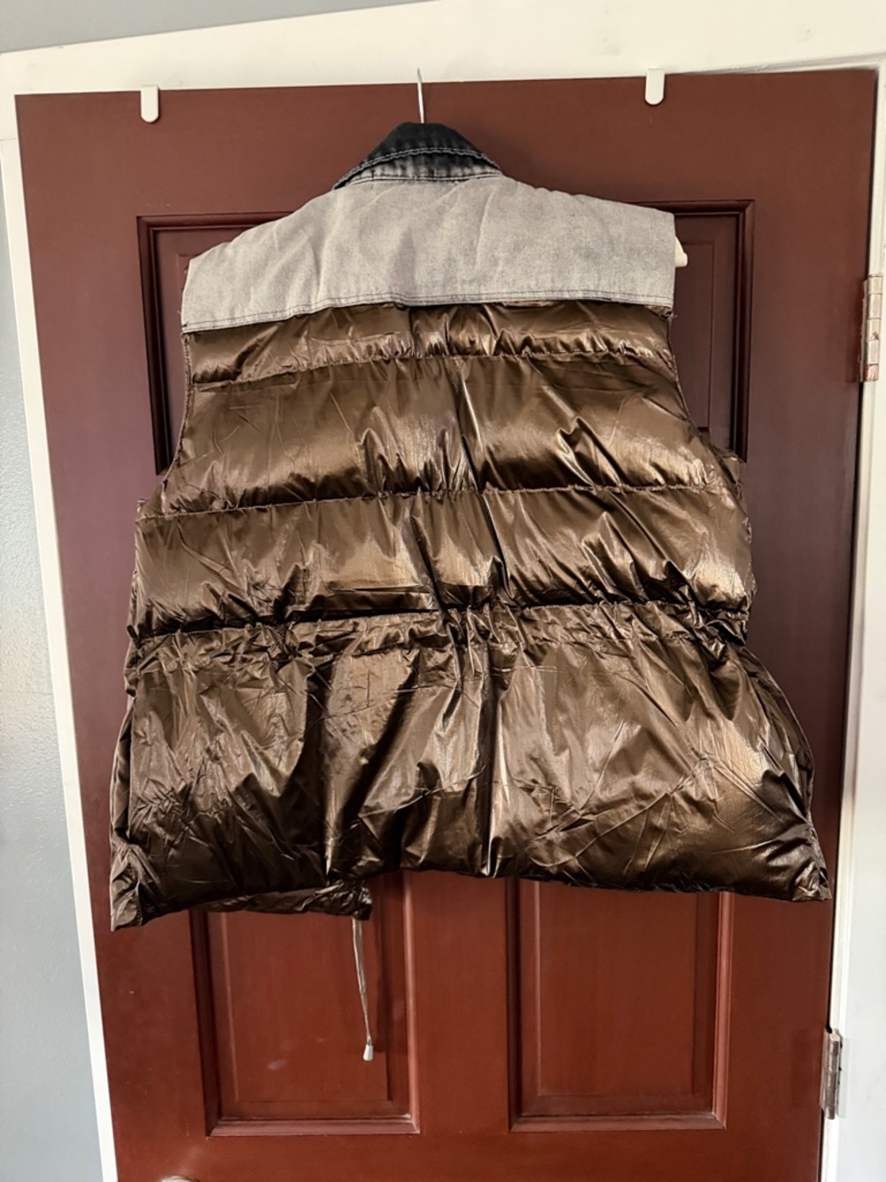 Metallic Brown Puffer Vest with Denim Yoke - Picture 5 of 5